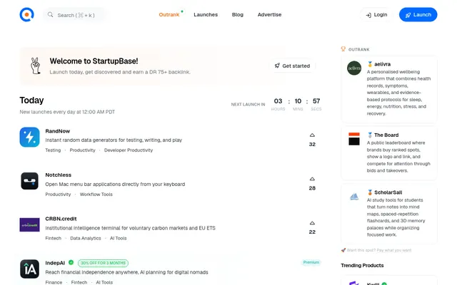 StartupBase submission screenshot